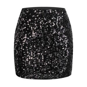 NWT MANER Black Sequin Stretchy‎ Bodycon Mini Skirt Party Night Out XL